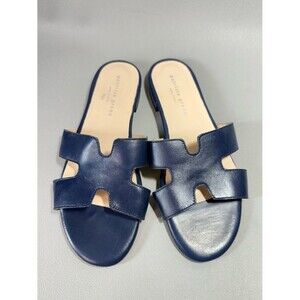 Patricia Green Hallie Navy Leather Flat Slide Sandals